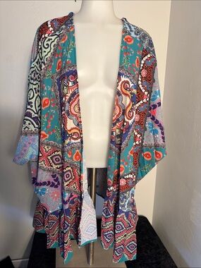 Umgee Teal & Purple Boho Patchwork Kimono – M/L
